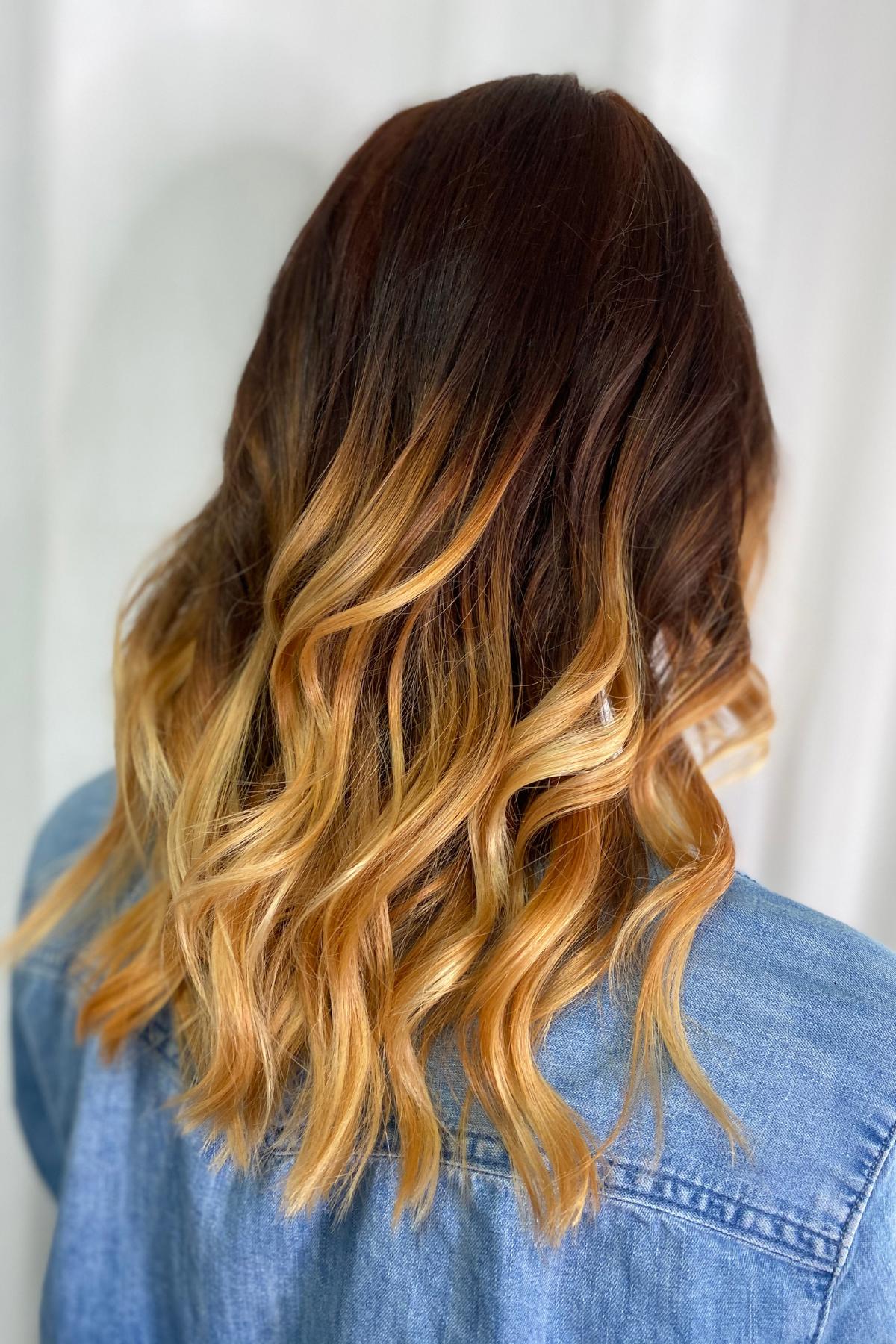 Bold ombre hair color transition at Conceited Beauty Bar in Lancaster, PA.